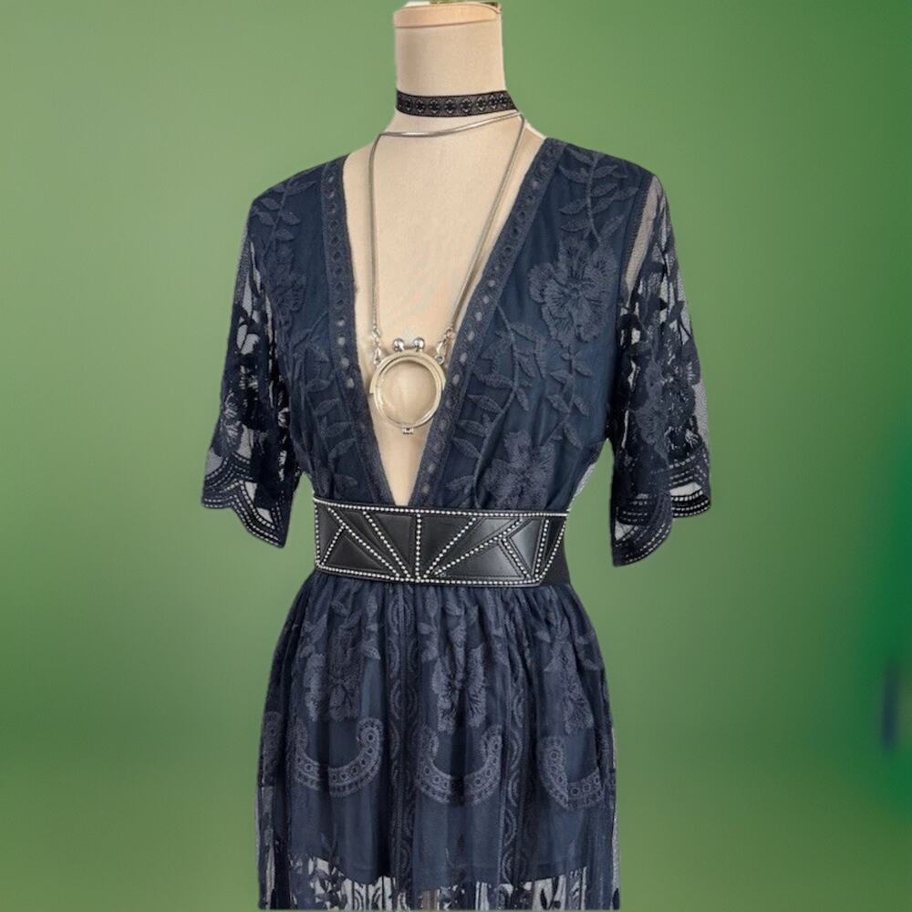 Tailored Lace Maxi Dress | Sheer Embroidered Lace | Deep V | Festival | Boho